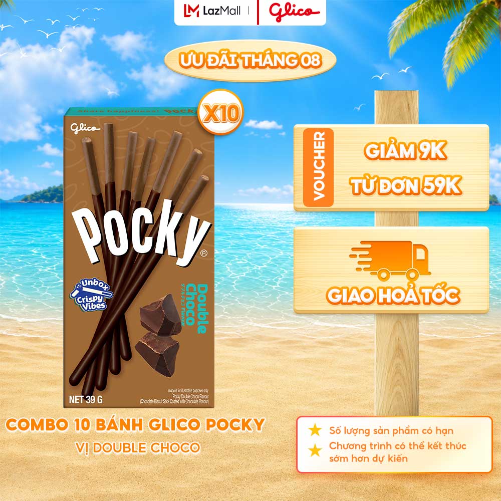 Combo 10 Hộp Bánh Que Socola Glico Pocky Double Choco 39G