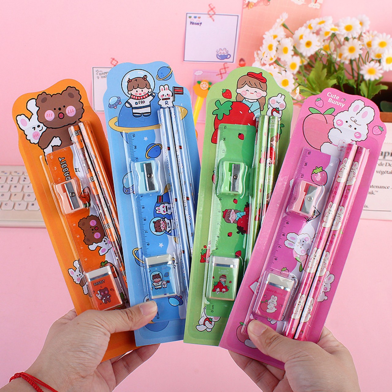 Bộ dụng cụ học tập 5 món cho bé dễ thương, set 5 dụng cụ học tập làm quà cho bé