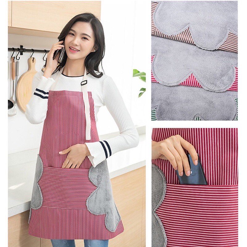 Tạp dề nấu ăn nhà bếp,Tạp dề chống nước đa năng kiểu dáng hàn quốc