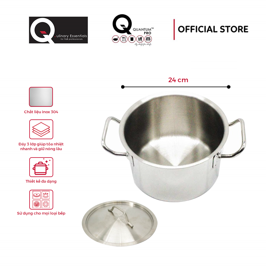 Nồi casserole inox quantum-pro 7l đường kính 24cm kèm nắp