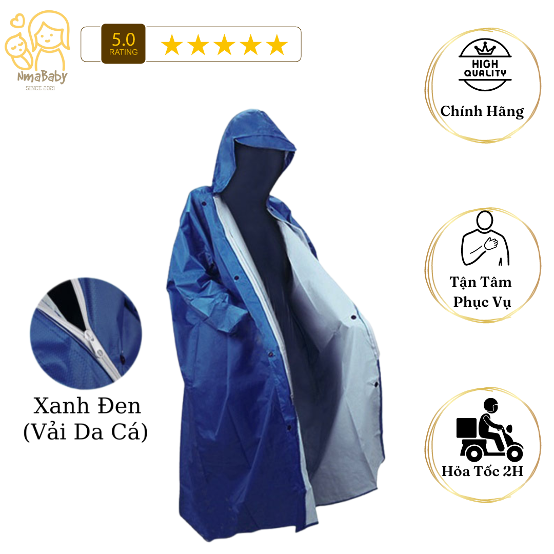 [HCM] Áo Mưa Khóa Kéo - Áo Mưa Măng Tô - Màu Xanh Đen (Có Kèm Túi Đựng) - Rộng Rãi thoải mái có thể đeo Balo (Cặp) phía sau.