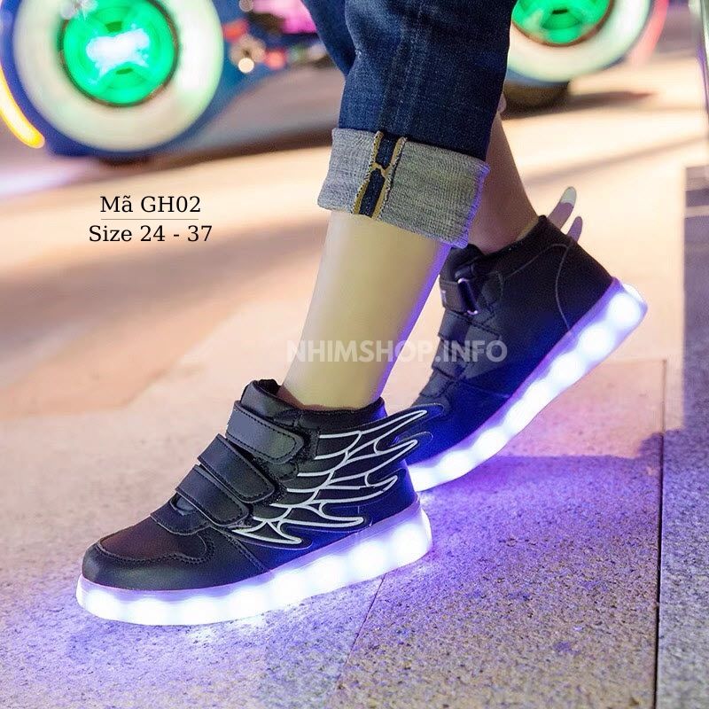 Giày phát sáng cho bé trai bé gái 3 đến 12 tuổi thể thao có đèn LED sạc điện USB thông minh kiểu dáng sneaker cá tính 7 chế độ đèn 4 chế độ chớp đèn LED độc đáo GH02