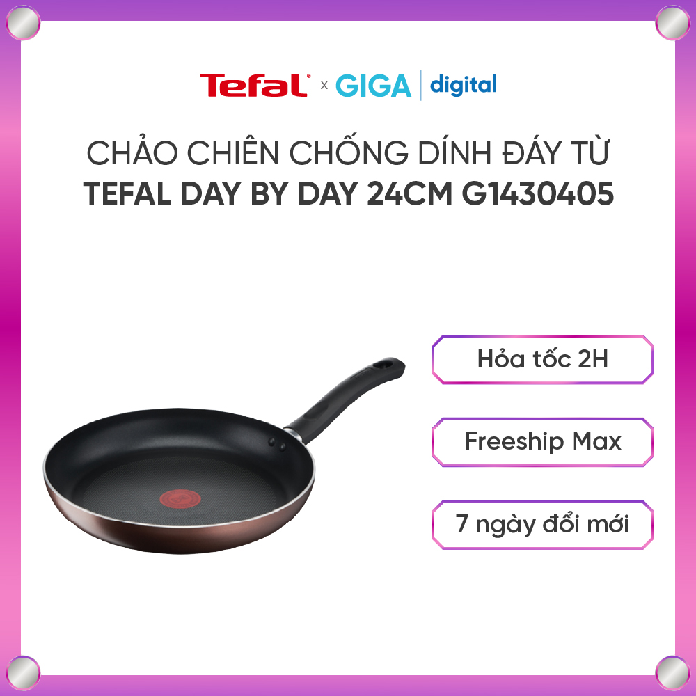 Chảo chống dính đáy từ Tefal Day By Day G1430405 24cm - Lòng chảo phủ Titanium bền đẹp - Chiên xào nấu nhanh, ngon