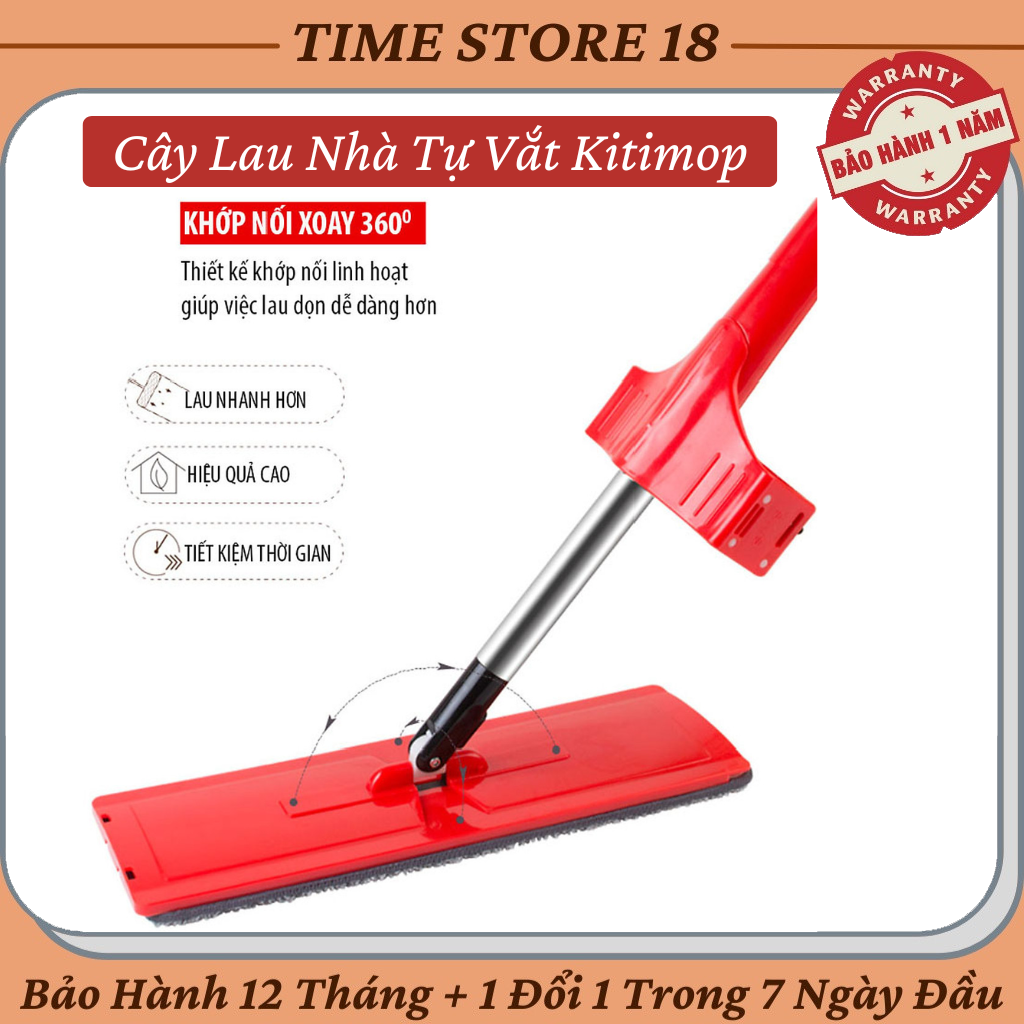 Cây lau nhà tự vắt kitimop cán inox chắc chắn miếng lau microfiber tặng kèm 2 bông lau - cây lau nhà thông minh , cây lau nhà 360°