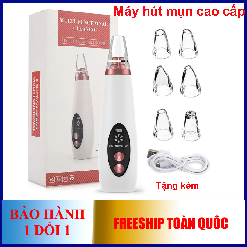 (Mẫu mới) Máy hút mụn đầu đen mụn cám cao cấp dụng cụ làm sạch lỗ chân lông tặng kèm 6 đầu hút siêu mạnh loại bỏ mụn và bã nhờn