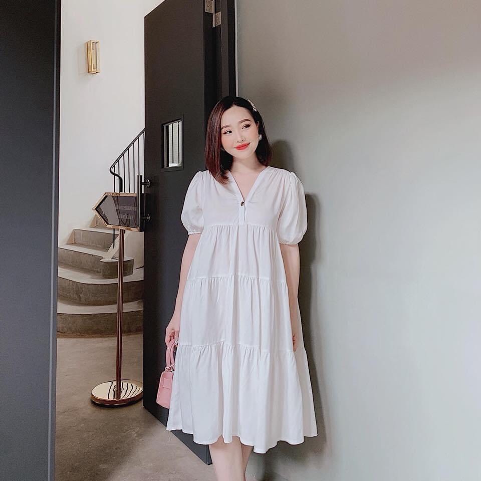 Đầm babydoll cổ V bầu đơn giản nhiều ngược mặc được TTSA0328