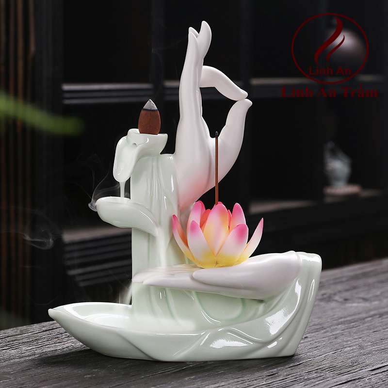 Thác khói trầm hương - phật thủ hoa sen hồng + 10 nụ trầm