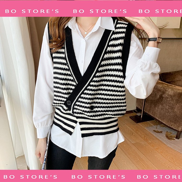 Áo ghile len mỏng hai cúc đóng chéo dáng rộng freesize mẫu mới