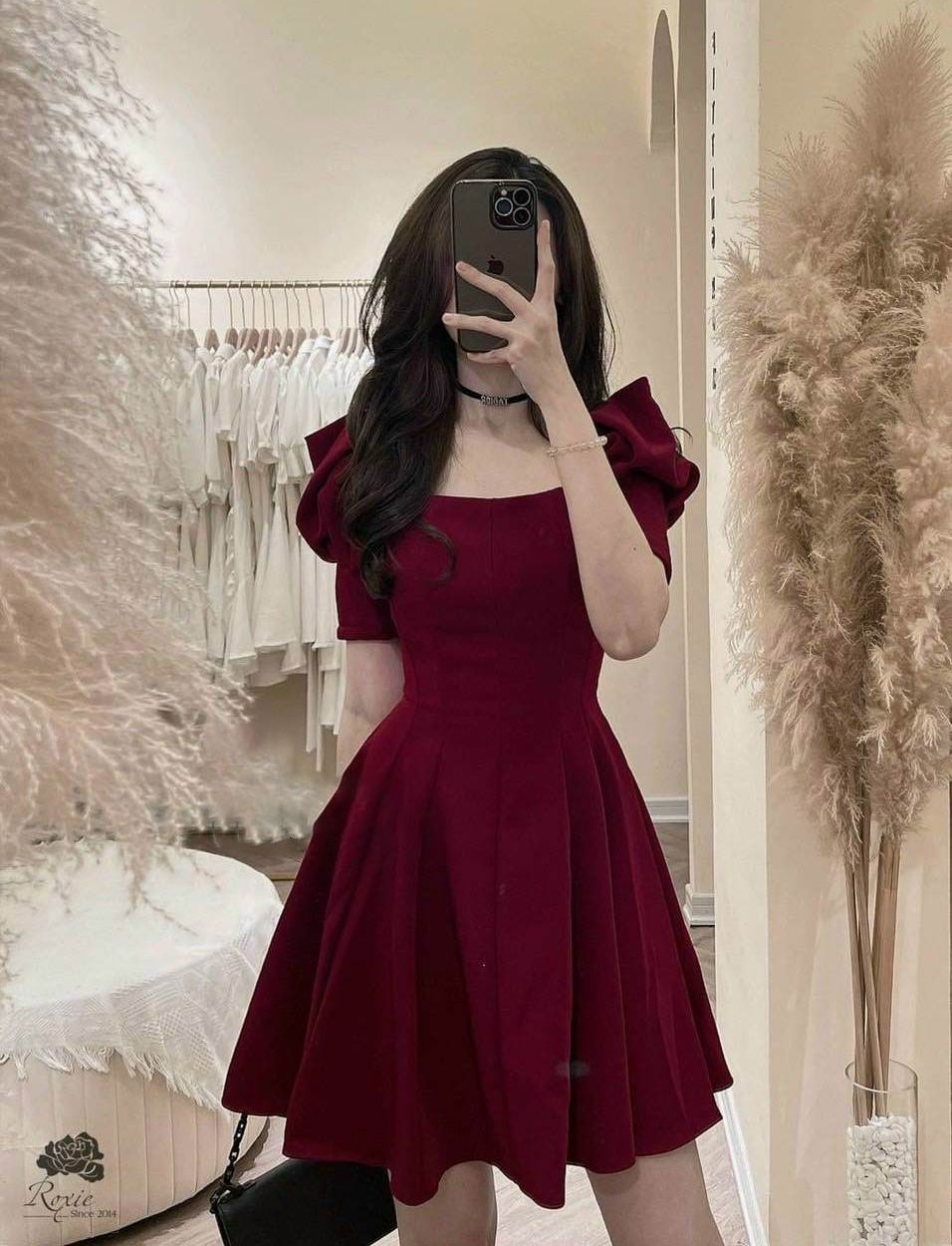 Đầm Nữ cổ vuông dự tiệc sang trọng vải lụa cao cấp thời trang HARI
