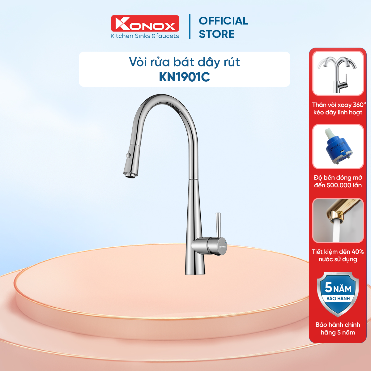 Vòi rửa bát dây rút konox kn1901c