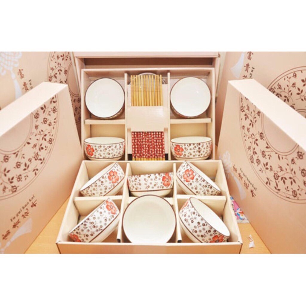 [TẾT] SET 6 bát hình hoa xuất nhật đẹp - kèm 6 đôi đũa theo set - Bộ bát nhật - Bộ bát hình hoa đào - Bộ bát đũa hình hoa - Combo 6 bát kèm 6 đôi đũa