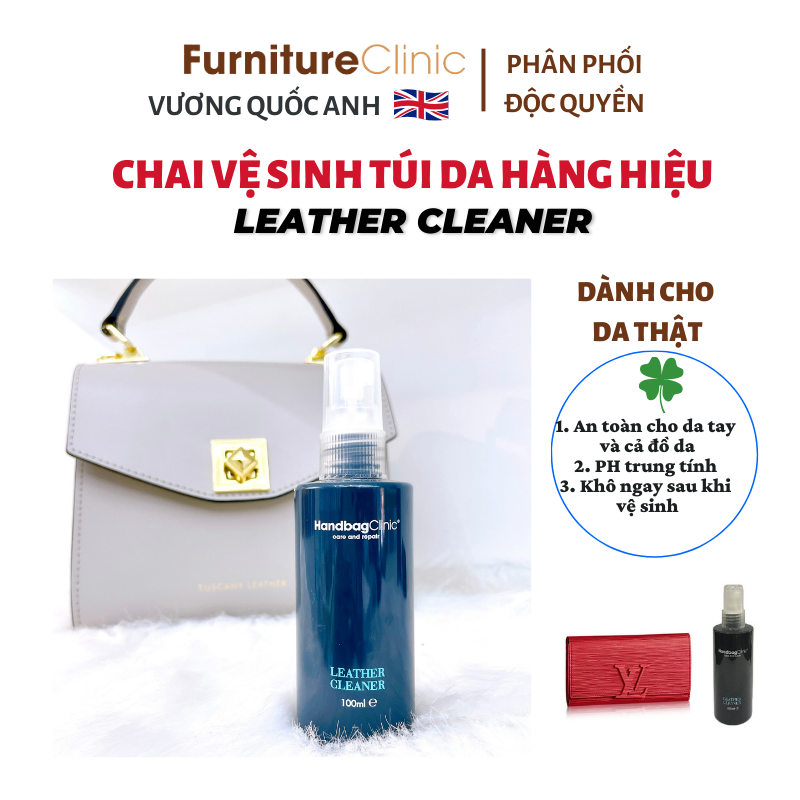Dung dịch vệ sinh túi da, vệ sinh ví da hãng Furniture Clinic nước Anh - Leather Cleaner 100ml