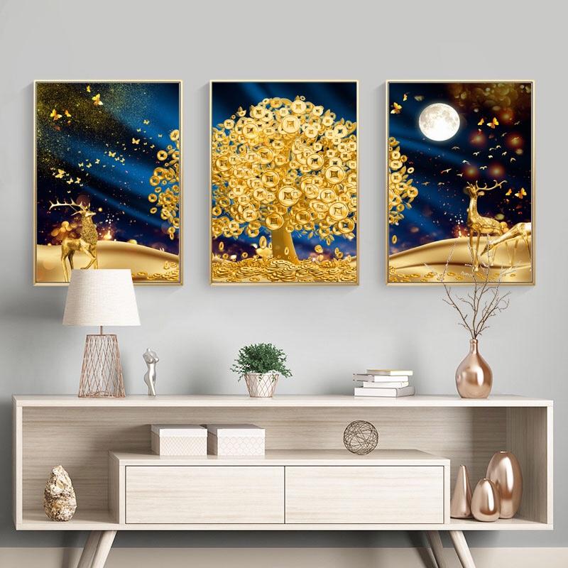 Bộ tranh phong thủy tài lộc phủ guơng kt 40x60cm