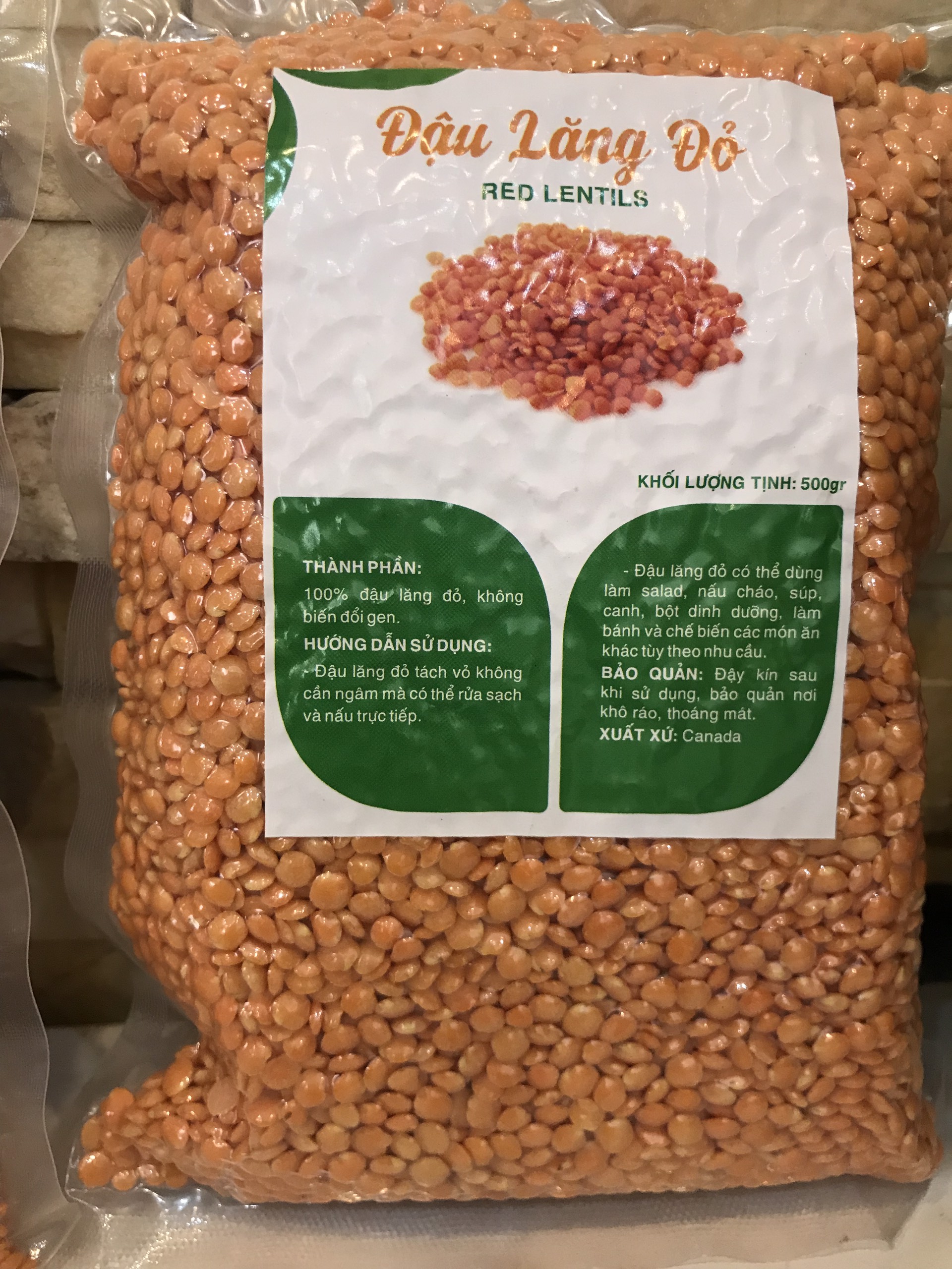 500 GRAM ĐẬU LĂNG ĐỎ ĐÃ TÁCH VỎ (nhập khẩu Argentina)