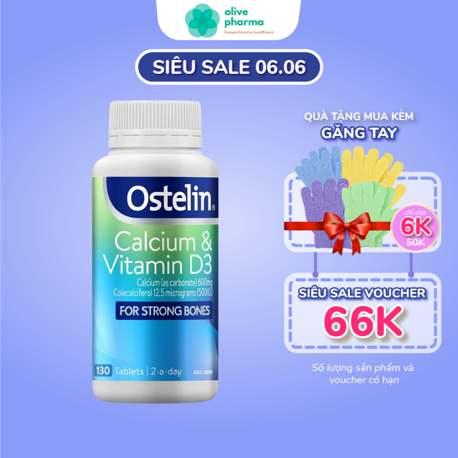 Canxi Bầu Ostelin Calcium & Vitamin D3 Ostelin của Úc Bổ Sung Vitamin D & Canxi dành cho bà bầu, trẻ em 13 tuổi trở lên và người cao tuổi Có chứa Vitamin D giúp hấp thụ Canxi tốt hơn