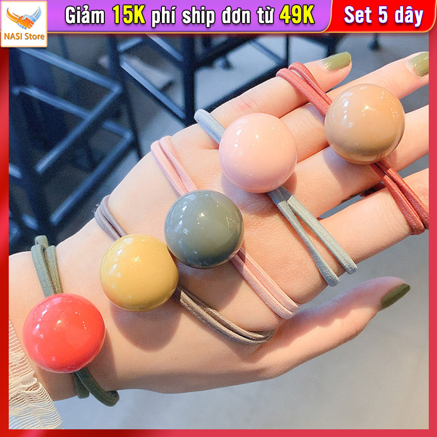 Dây buộc tóc nữ đính hạt tròn Acrylic [Set 5 dây] NASI Store dễ thương phong cách hàn quốc thun cột tóc nữ co giãn tốt phụ kiện tóc