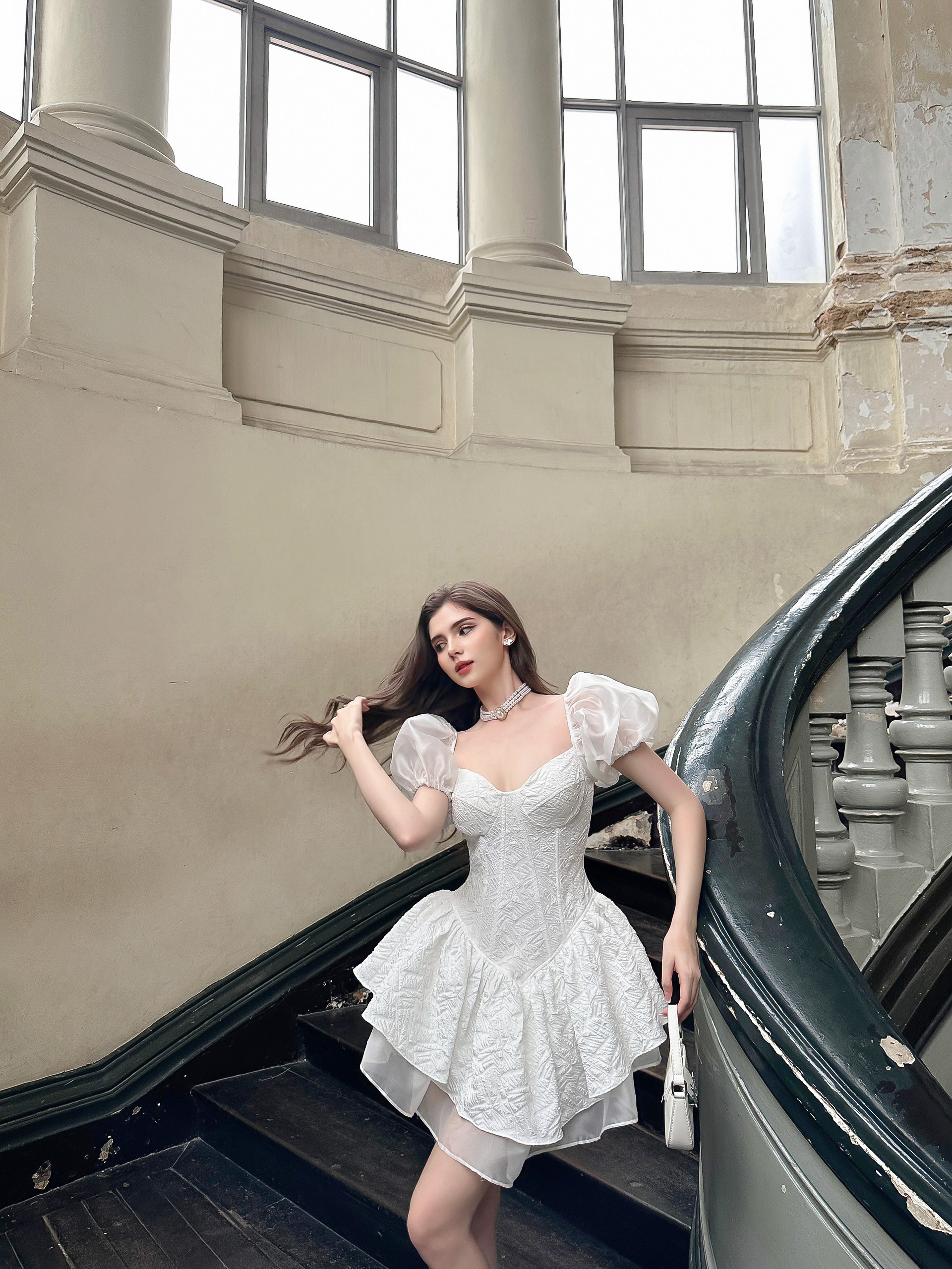 Đầm Gấm Tay Bồng Xoè Phối Oganza Selina Dress - Karlotta Concept