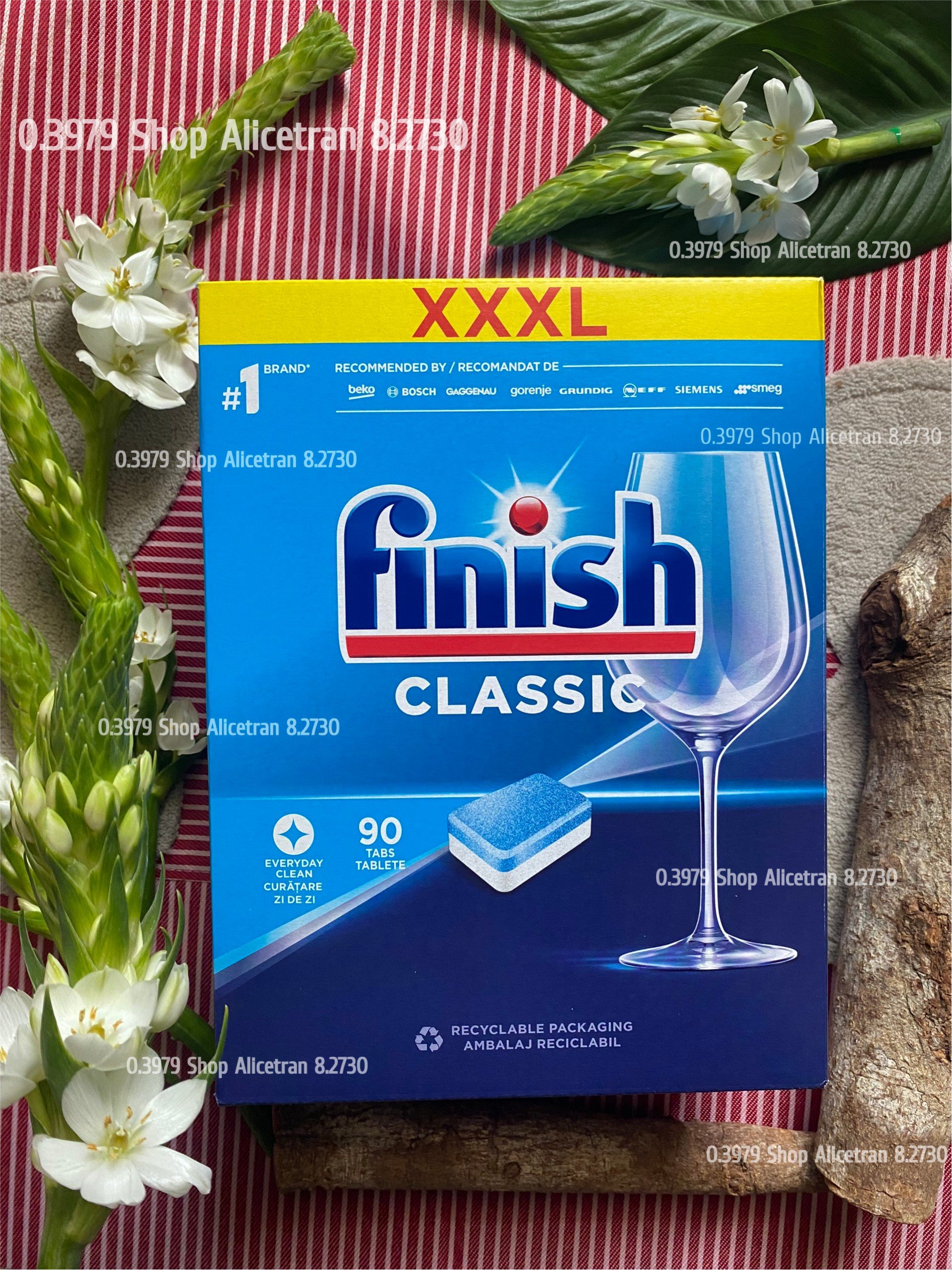 Hộp 90 Viên rửa chén bát Finish Classic - 90 Tabs Finish Powerball Classic Dishwasher Tablets