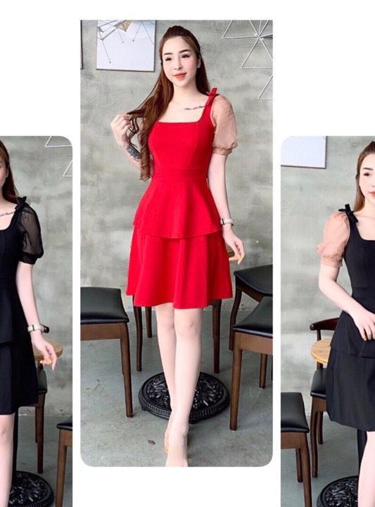 Đầm Xòe Công Chúa 2 Tầng Tay Búp Cổ Vuông KIDLove Store Free Size 40-55Kg Hàng Giá Rẻ Chất Lượng Cao