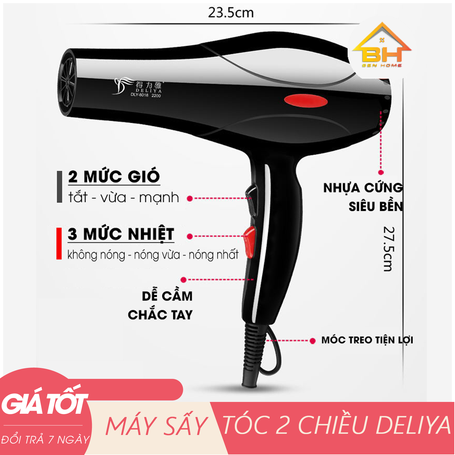 [BẢO HÀNH 3 THÁNG] Máy sấy tóc - Máy sấy tóc mini 2 chiều - Máy sấy tóc Deliya công suất 2200W có 3 chiều nóng, vừa, mát thỏa sức lựa chọn, không lo tóc hư tổn - TẶNG KÈM 5 PHỤ KIỆN TẠO KIỂU TÓC [ ĐỔI MỚI 1-1 TRONG 7 NGÀY ]