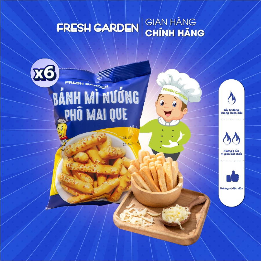 Set 6 Gói Snack Bánh Mì Nướng Phô Mai Que FRESH GARDEN Giòn Xốp Béo Thơm Phô Mai Siêu Cuốn Gói 52g