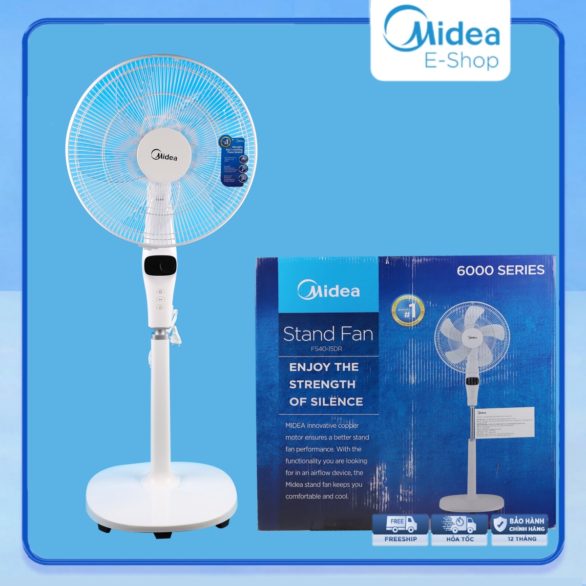 Quạt Đứng 5 Cánh Midea FS40-15DR (DC inverter 55W - Màn hình LED - Có Điều Khiển Từ Xa)