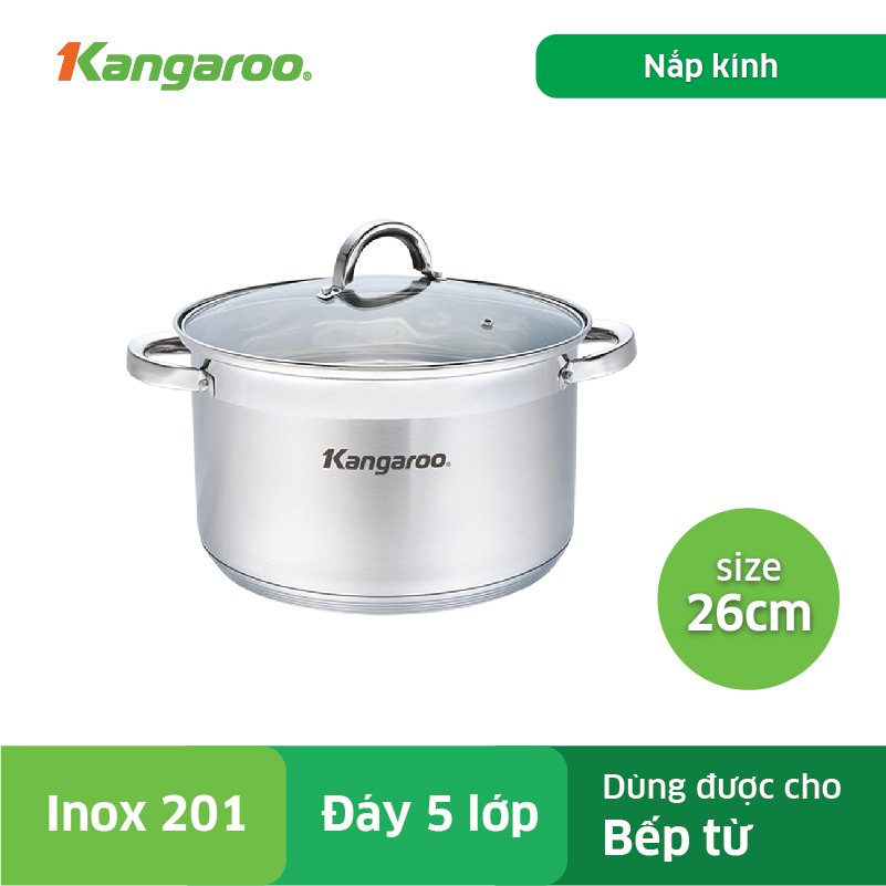 Nồi inox đơn 26cm Kangaroo KG876XL - Đáy 5 lớp - Hàng chính hãng