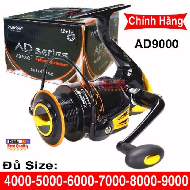 Máy câu cá yumoshi ad 4000 tới 9000. kích thước chính xác của sản phẩm này là: đen,size 9000