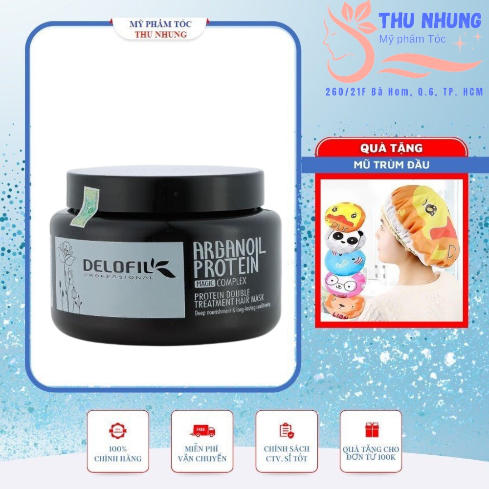 [Tặng mũ trùm] HẤP PHỤC HỒI CHUYÊN SÂU DELOFIL ARGAN OIL 500ML