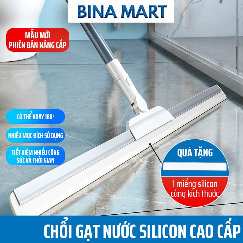  Cây gạt nước sàn nhà chổi quét nước cao cấp cây gạt nước kính đa năng lưỡi silicon mềm dẻo cán tùy chỉnh độ dài từ 76-126cm - BINA MART 