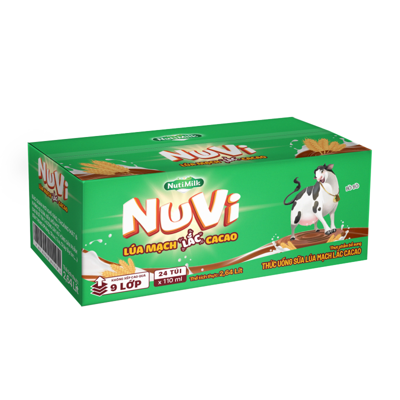 Thùng 24 túi NuVi Sữa Lúa mạch Lắc Cacao túi NuVi Power 110 ml