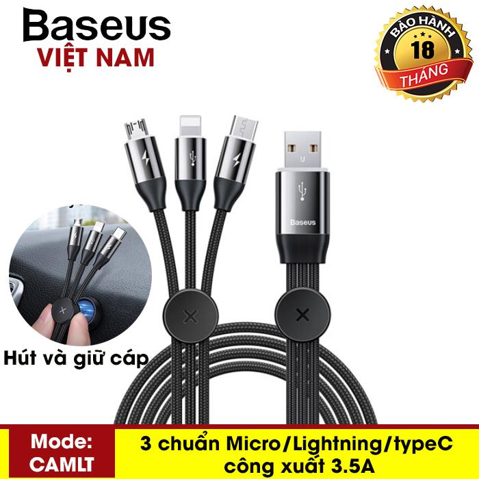 [BẢO HÀNH 18 THÁNG] Cáp sạc 3 đầu Baseus có điểm dính từ tính 3 trong 1 Micro USB Lighting Type C cho iPhone Samsung Huawei Oppo Xiaomi