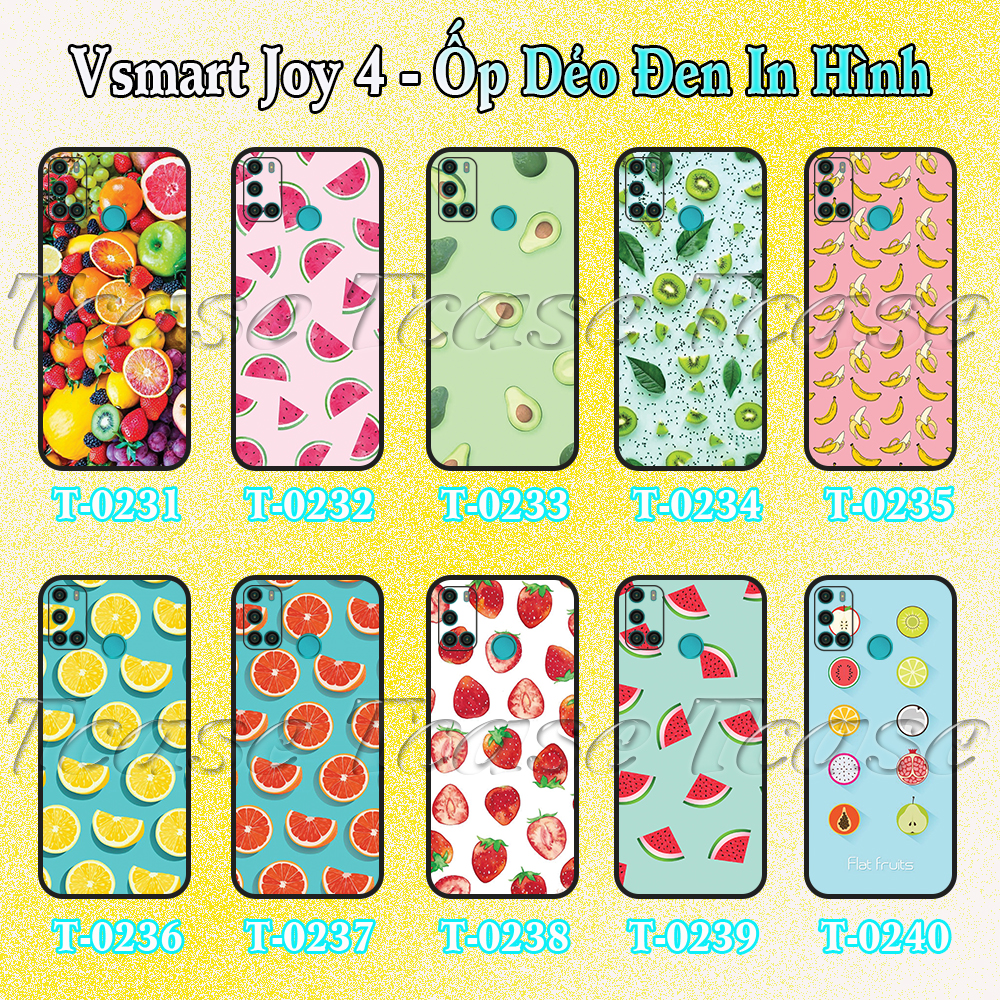Ốp lưng Vsmart Joy 4 - Ốp dẻo đen in hình Trái cây Cute