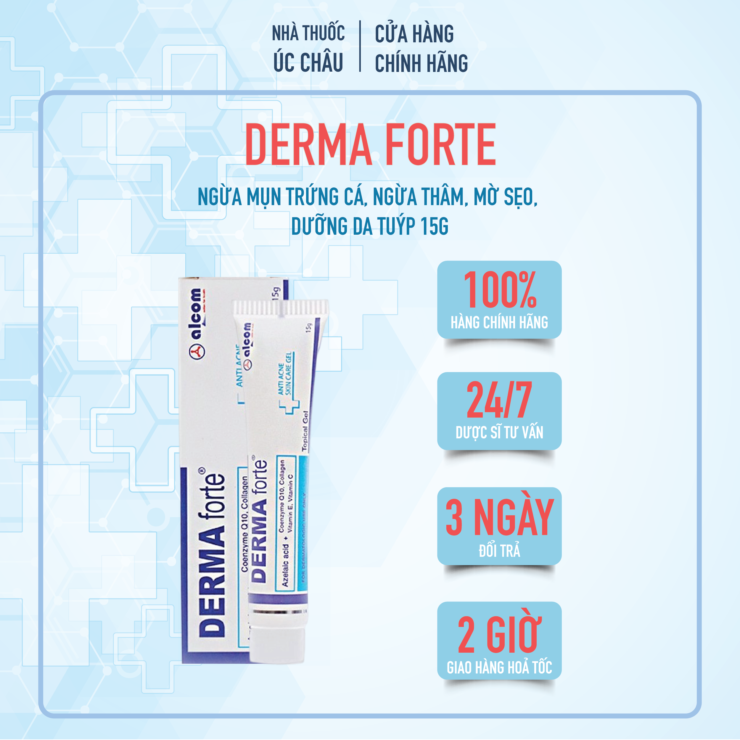 Derma Forte Giảm Thâm Mụn, Dưỡng trắng mịn da -  Úc Châu pharmacy Tân Bình