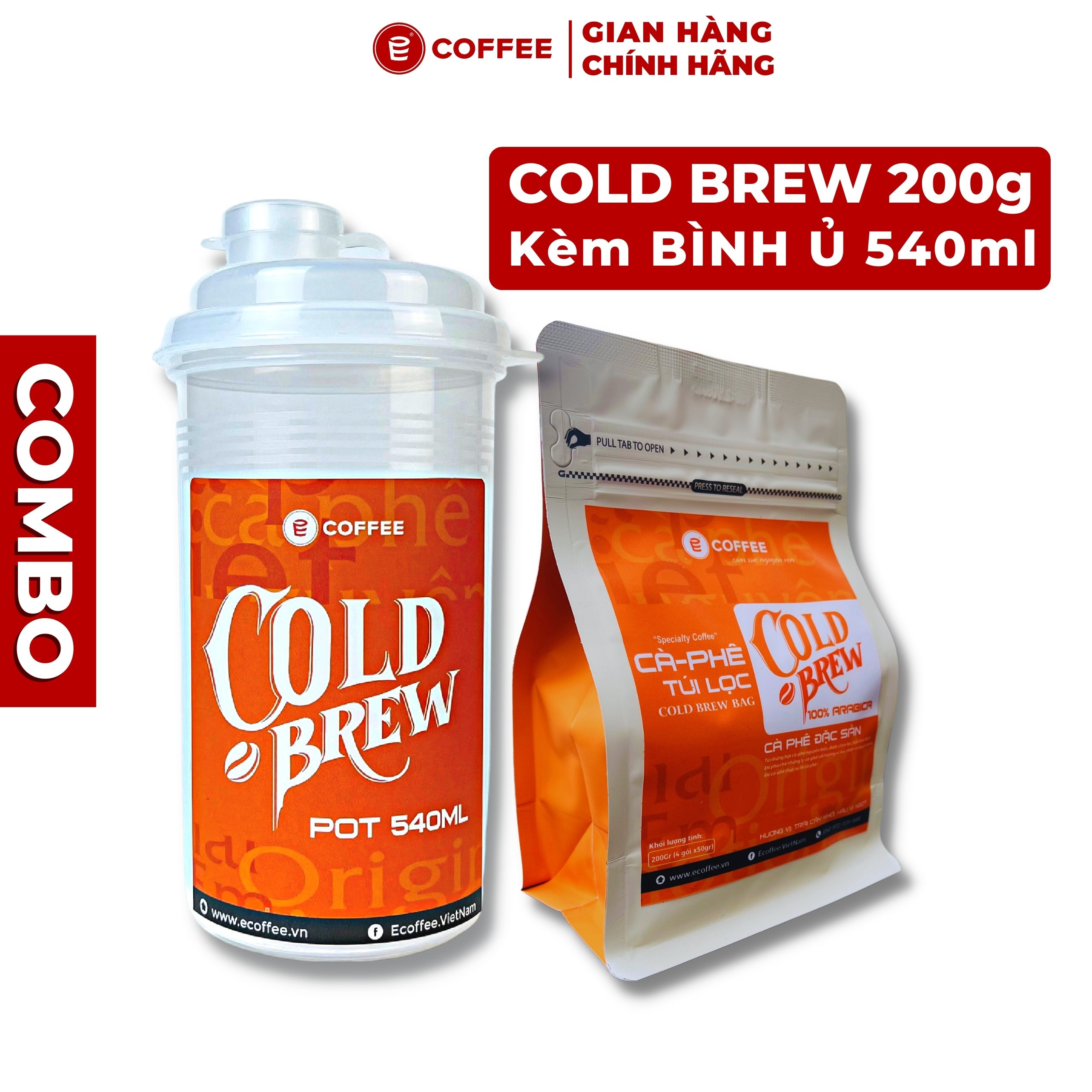 Cafe Coldbrew túi lọc kèm bình ủ lạnh 500ml sử dụng Arabica đặc sản hương trái cây khô hậu vị ngọt từ E-COFFEE