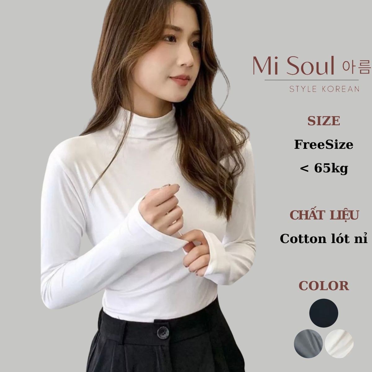 Áo giữ nhiệt nữ lót nỉ thu đông dài tay nữ Misoul - phong cách Hàn Quốc - Free size 108