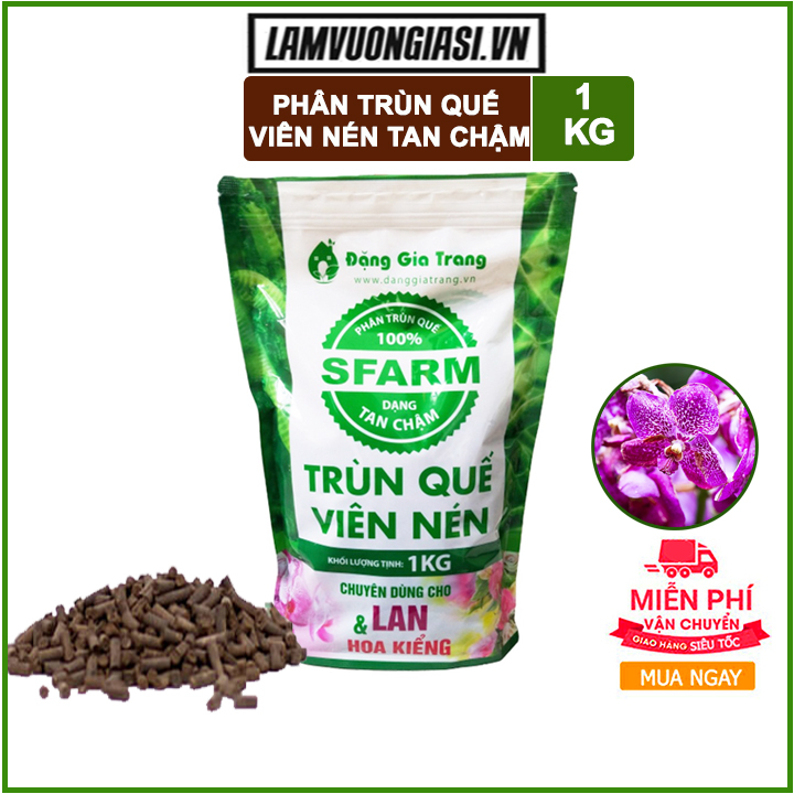 Phân Trùn Quế Viên Nén Sfarm 1kg- Phân trùn quế bón Lan, Hoa, Cây cảnh, Bonsai nguyên chất 100%