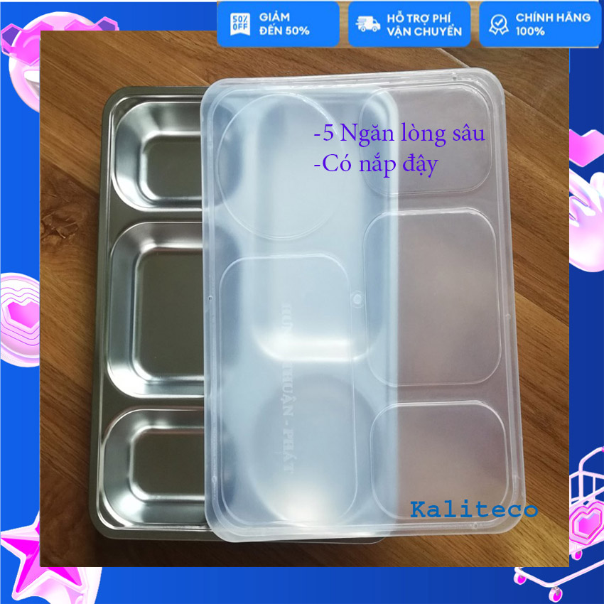Khay cơm inox lòng sâu 4 ngăn 5 ngăn có nắp đậy