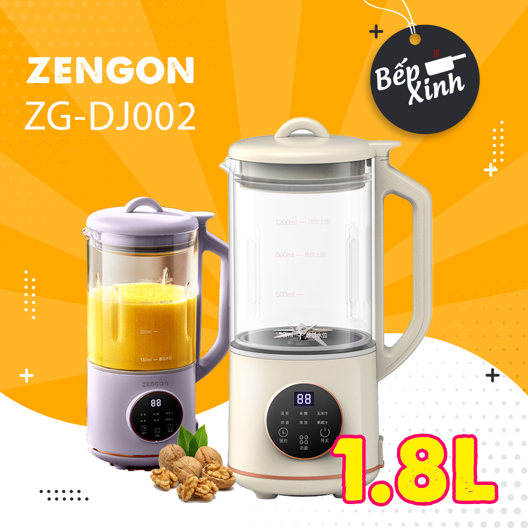 Máy làm sữa hạt Zengon - Dung tích 1.2L - Lưỡi dao 8 cánh - Máy nấu sữa hạt mini - Máy xay sinh tốc đa năng