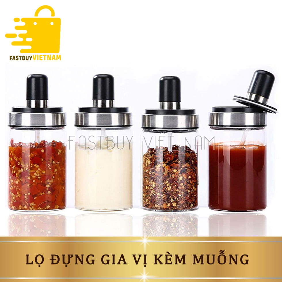Hũ đựng gia vị thủy tinh kèm muỗng-lọ đựng gia vị thủy tinh kèm thìa dung tích 250ml Thiết kế tinh tế, khéo léo, phong cách đơn giản, mang đến cho góc bếp nhà bạn thêm phần sang trọng và hiện đại hơn