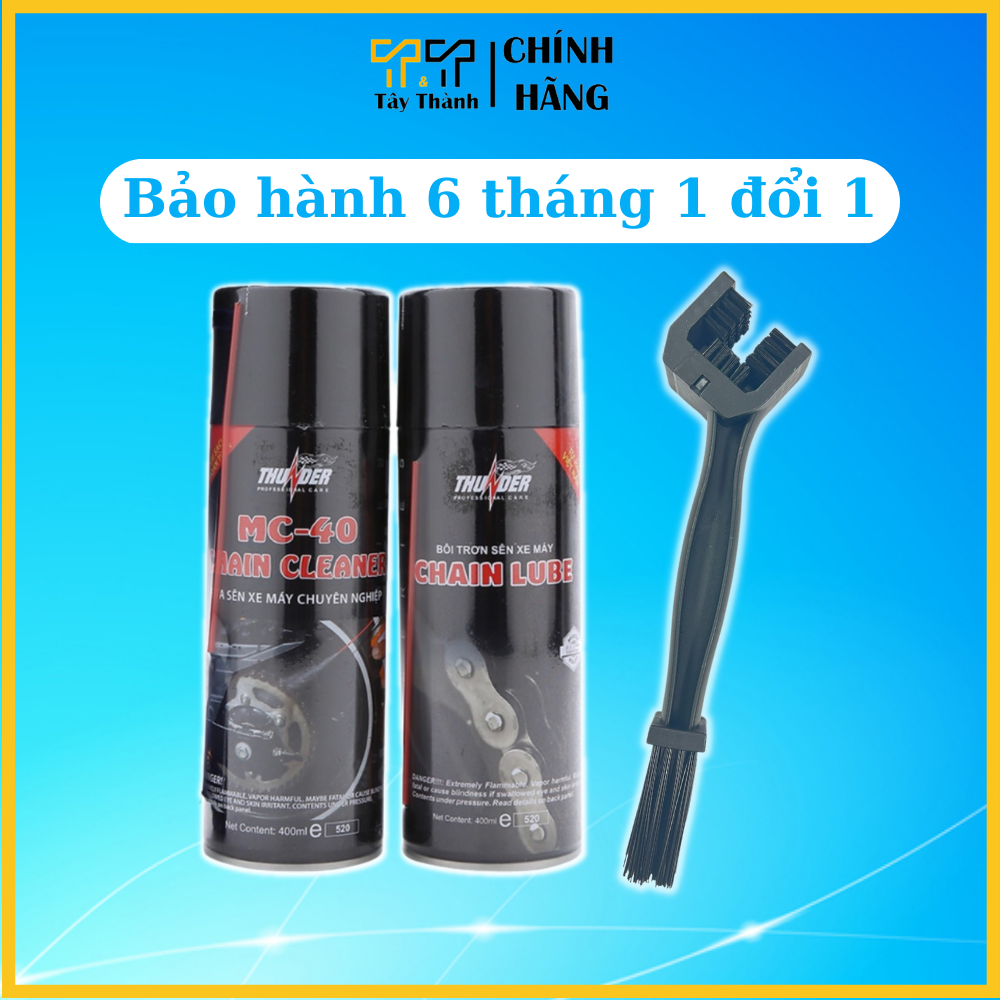 Combo Chai xịt bảo dưỡng sên, bôi trơn Thunder Chain Lube 400ml và vệ sinh sên Thunder 400ml tặng bàn chải 3D, dưỡng sên xe máy, bảo dưỡng sên, vệ sinh sên