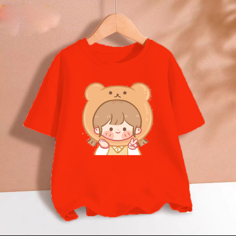 BIBO SHOP Áo thun cho bé gái bé mũ gấu chất cotton phom rộng size từ 9 đến 65kg