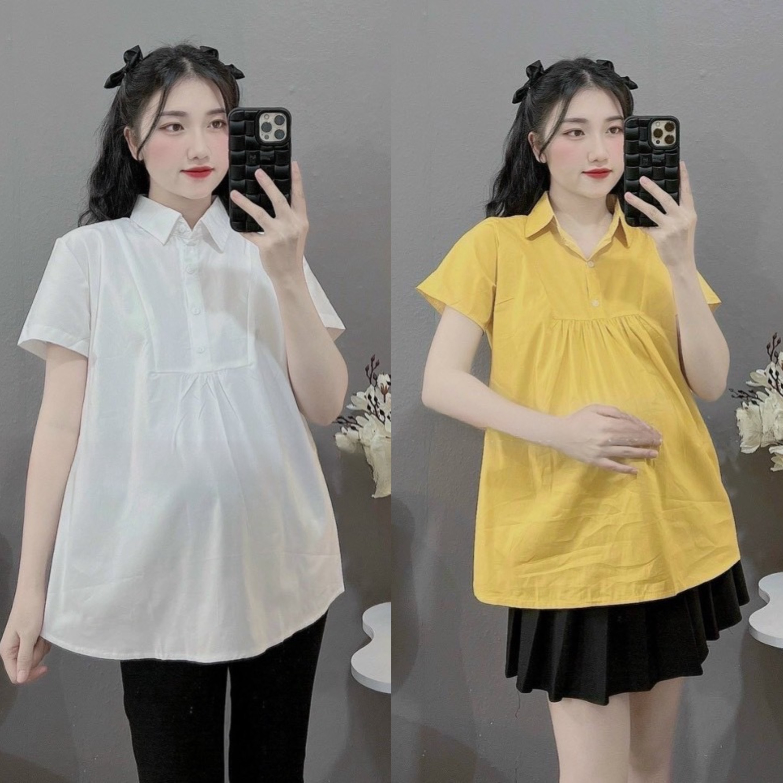 Áo bầu sơ mi trắng công sở a093