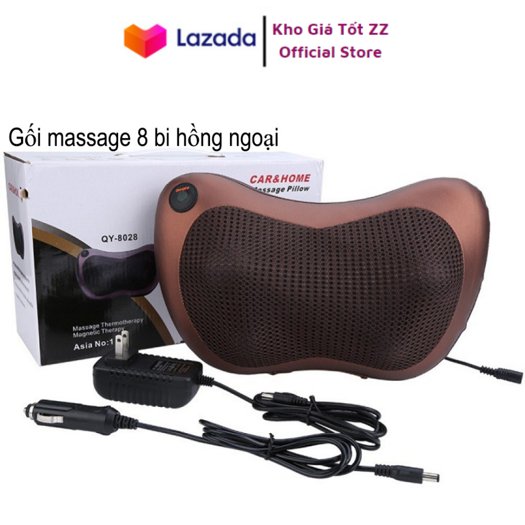 [HCM]Gối massage hồng ngoại 8 bi thiết kế gọn nhẹ dễ sử dụng - Tặng Cáp cho Ôto - Bảo hành 1 đổi 1