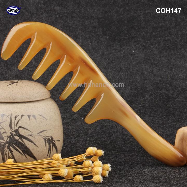 Lược sừng răng thưa thần thánh (Size: XL - 20cm) chải tóc xoăn, rối, xù - Massa đầu giúp lưu thông máu -Chăm sóc sức khỏe - Hahanco
