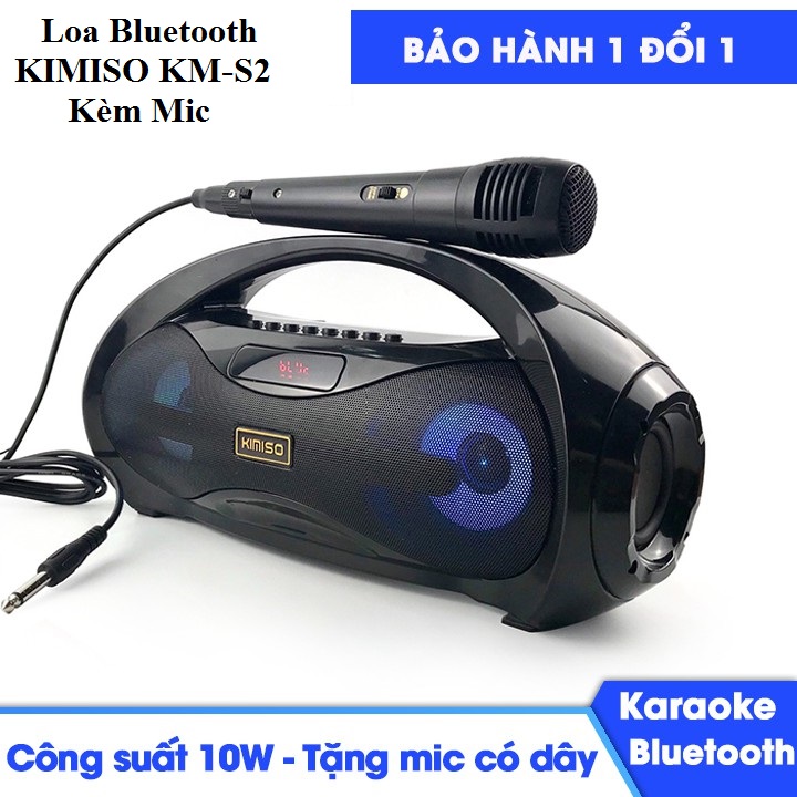 Loa bluetooth kimiso km-s2 chất âm cực hay + kèm míc hát karaoke, loa bluetooth xách tay bảo hành 12 tháng