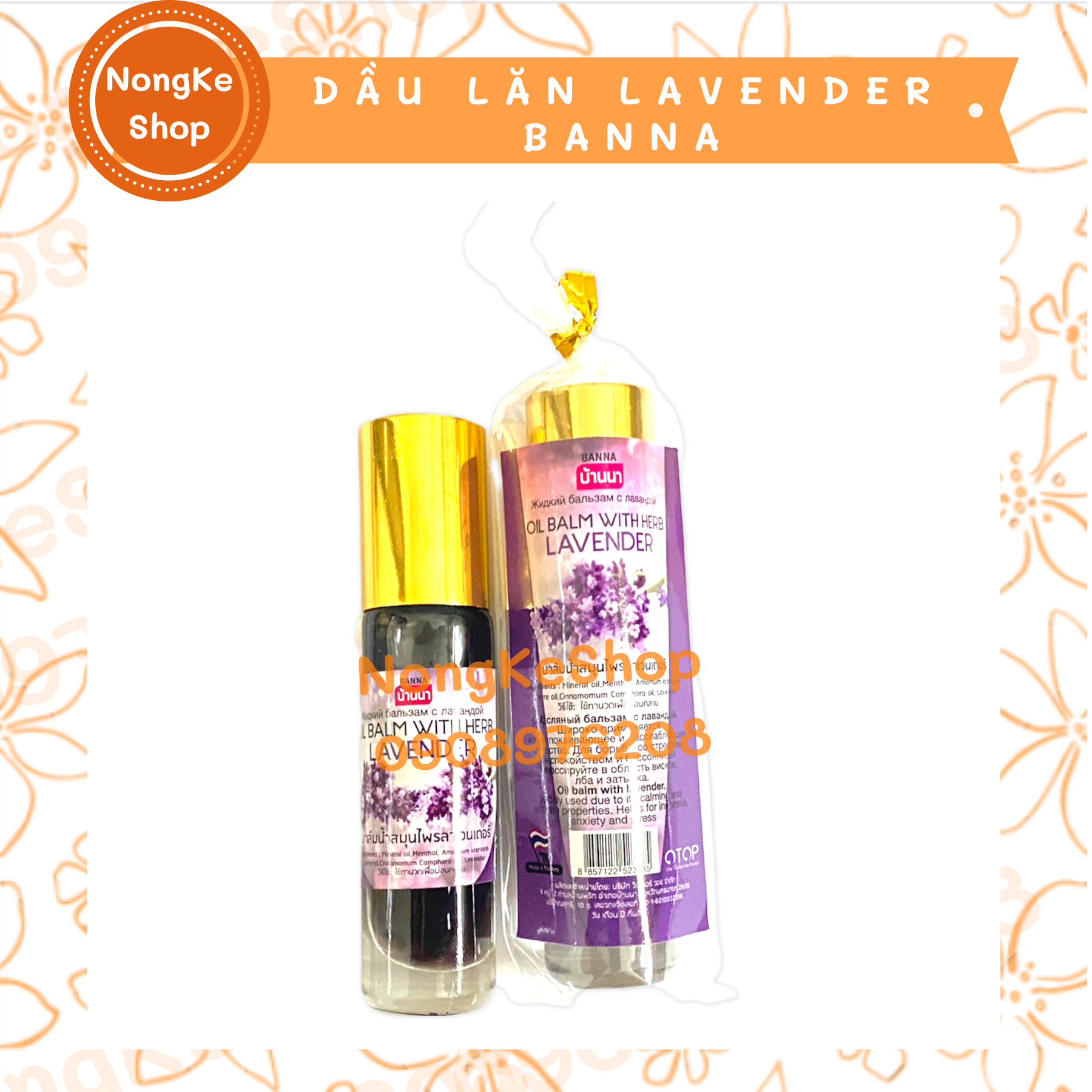 Dầu Lăn Lavender Banna Oil Balm With Herb Lavender 10ml Thái Lan