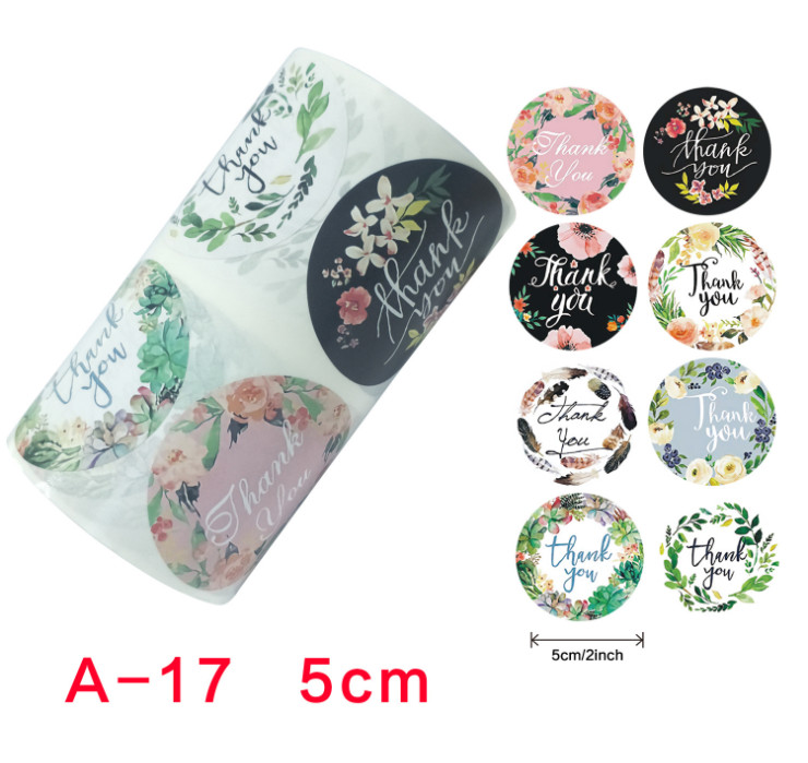 Cuộn 500 tem Sticker Thank you in màu tự dính 5cm - Tem cảm ơn
