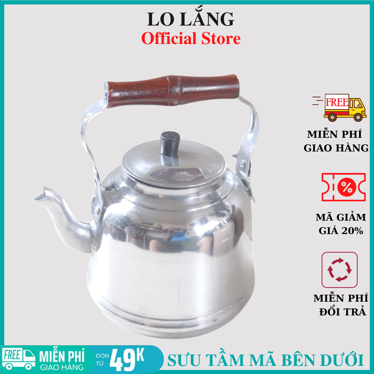 Ấm nhôm đun trà và nước dung tích 2000ml cao cấp - hàng việt nam chất lượng cao