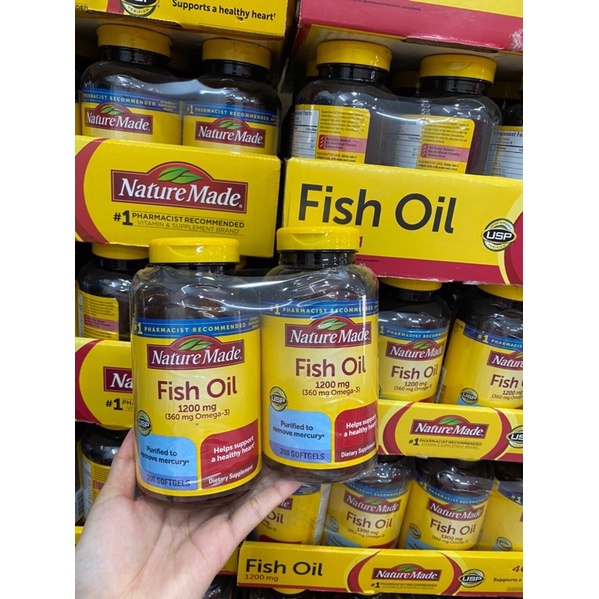 Viên uống Dầu Cá Nature Made Fish Oil 1200mg 360mg Omega 3 200 viên